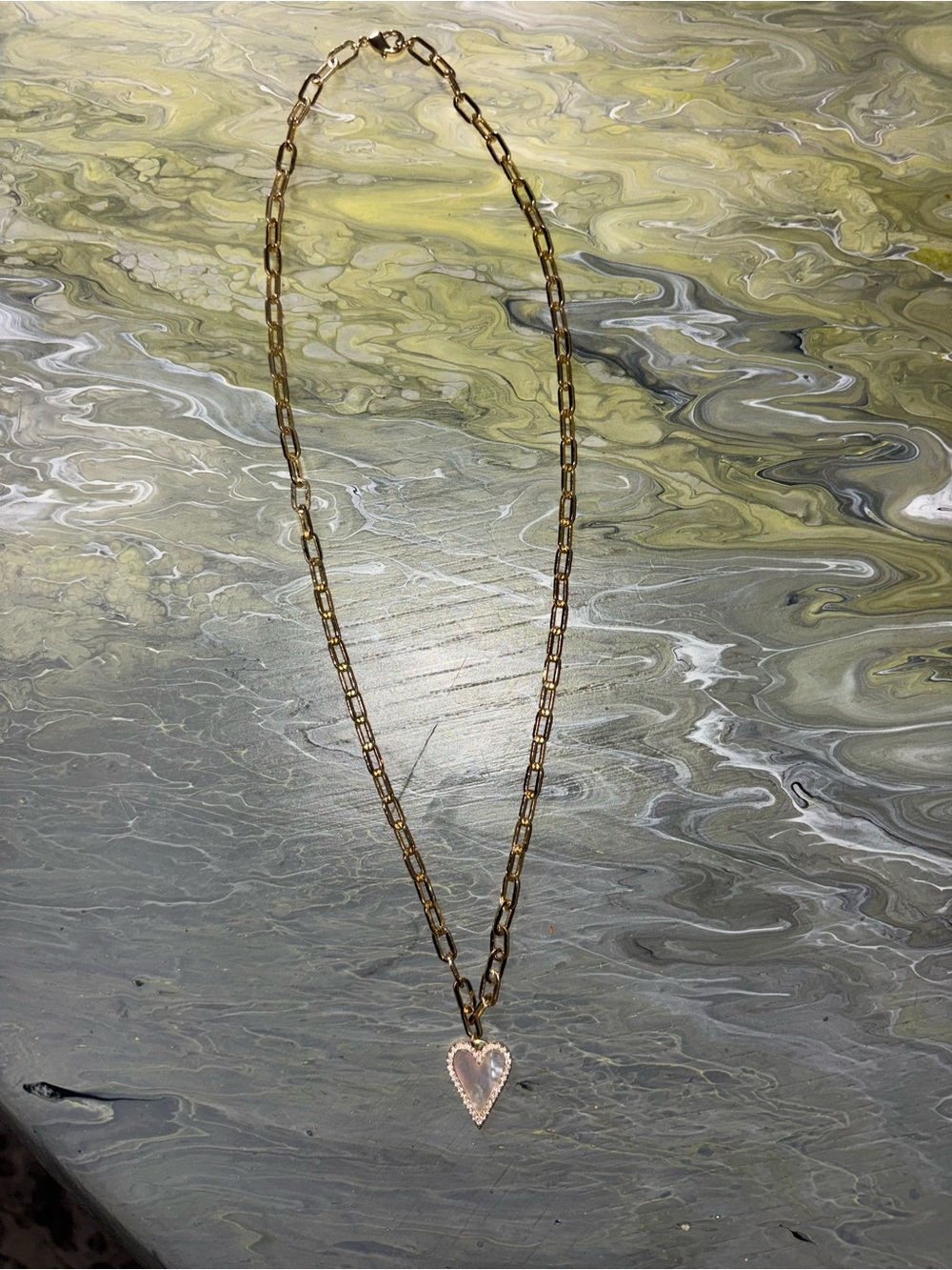 Gold Heart Pendant Necklace with Mother-of-Pearl Inlay - Picture 2 of 3